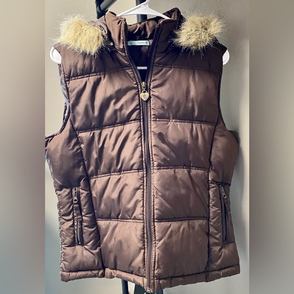 Bronze Vest with Fur Trimmed Hood